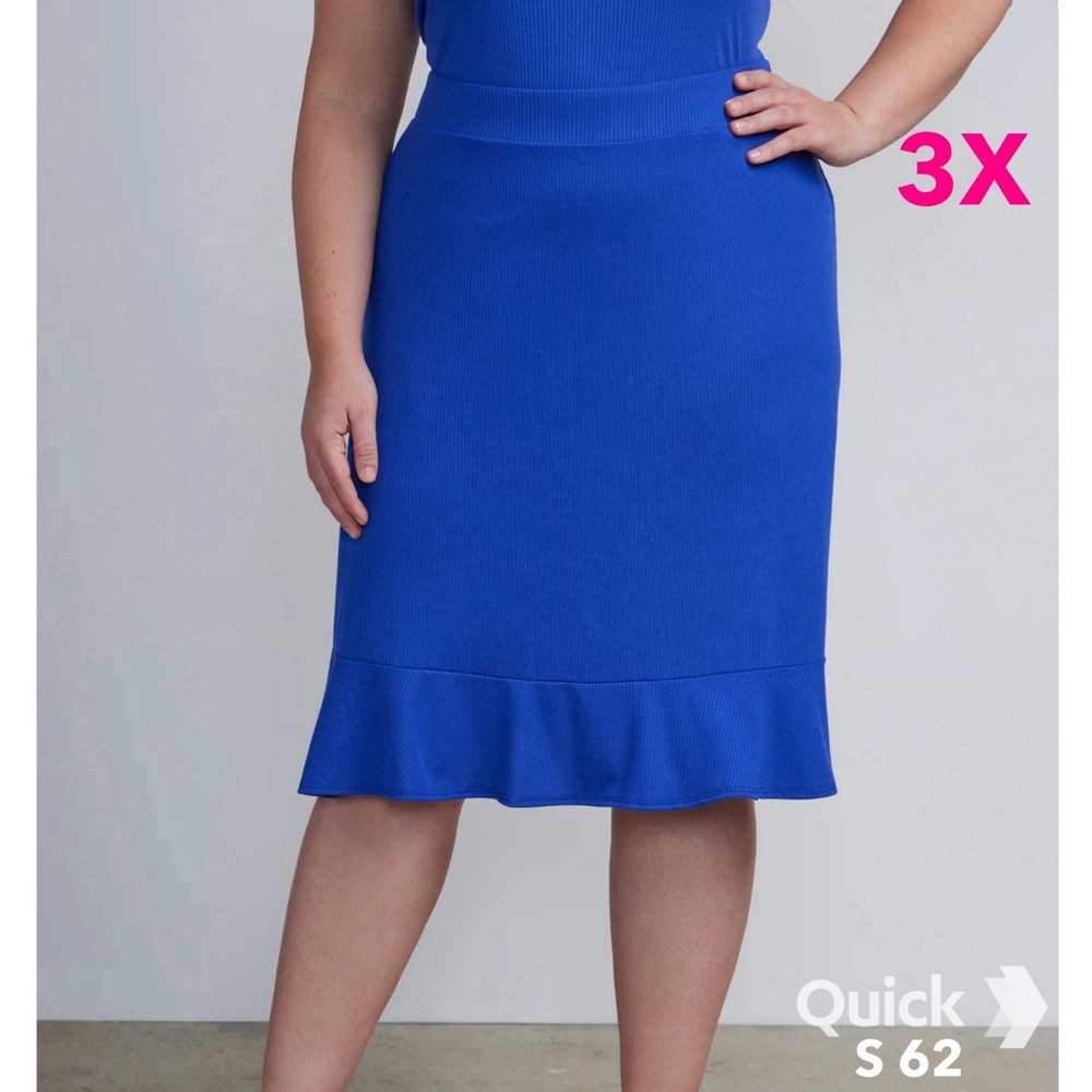 3X - NWT New York & Company Plus Ribbed Knit Flutter Midi Skirt - Picture 2 of 6